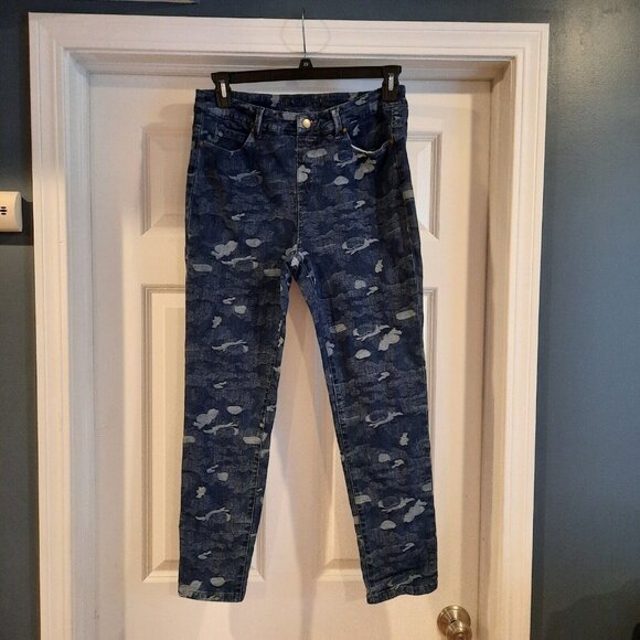 Soft Surroundings Jeans Womens Medium Blue Camo Skinny Pull On Jegging Stretch - Picture 1 of 11